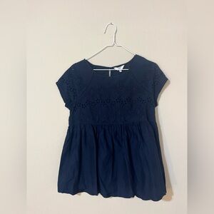 Crown and Ivy Women’s Navy Eyelet Top